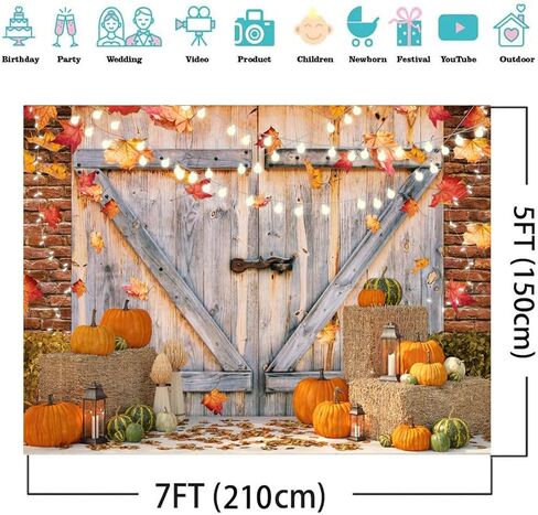 7x5FT Fall Thanksgiving Backdrop Thanksgiving Photo Backdrop Pumpkin Backdrop Fall Themed Backdrop Autumn Harvest Barn Banner F12 in Saudi Arabia