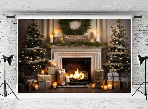 Kate Christmas Fireplace Photography Backdrops for Mini Session Window Family Backgrounds Christmas Brick Professional Photo Backdrops for Family Holiday Party, 10x10ft in Saudi Arabia