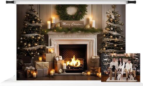 Kate Christmas Fireplace Photography Backdrops for Mini Session Window Family Backgrounds Christmas Brick Professional Photo Backdrops for Family Holiday Party, 10x10ft in Saudi Arabia