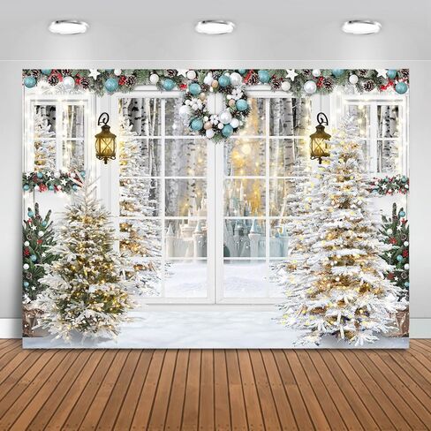 Mocsicka Christmas Backdrop White Christmas Window Background Winter Xmas Tree Snow Gift Xmas Family Party Decorations Banner Photo Studio Props in Saudi Arabia