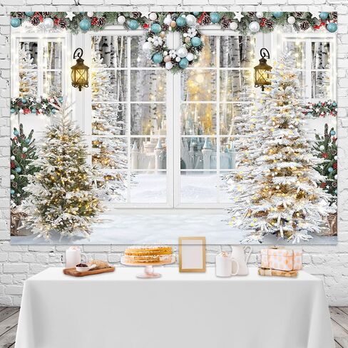 Mocsicka Christmas Backdrop White Christmas Window Background Winter Xmas Tree Snow Gift Xmas Family Party Decorations Banner Photo Studio Props in Saudi Arabia