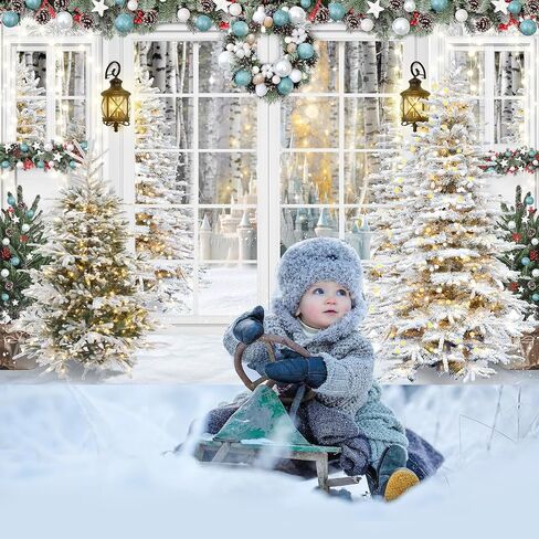 Mocsicka Christmas Backdrop White Christmas Window Background Winter Xmas Tree Snow Gift Xmas Family Party Decorations Banner Photo Studio Props in Saudi Arabia