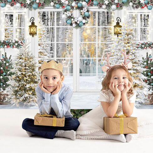 Mocsicka Christmas Backdrop White Christmas Window Background Winter Xmas Tree Snow Gift Xmas Family Party Decorations Banner Photo Studio Props in Saudi Arabia