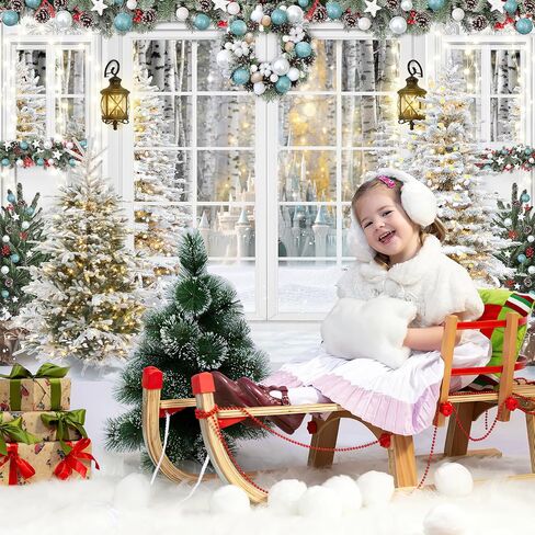 Mocsicka Christmas Backdrop White Christmas Window Background Winter Xmas Tree Snow Gift Xmas Family Party Decorations Banner Photo Studio Props in Saudi Arabia