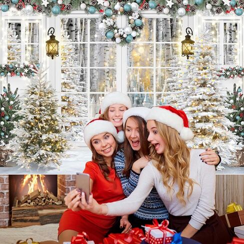 Mocsicka Christmas Backdrop White Christmas Window Background Winter Xmas Tree Snow Gift Xmas Family Party Decorations Banner Photo Studio Props in Saudi Arabia