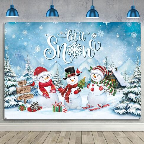 Tiamon Christmas Let It Snow Backdrop for Photography Rustic Snowman Background Winter Wall Decorations Portrait Photobooth Party Banner Photo Studio Props for Xmas Holiday New Year (83.9 x 59.8 Inch) in Kuwait