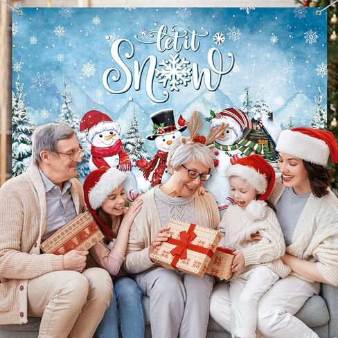 Tiamon Christmas Let It Snow Backdrop for Photography Rustic Snowman Background Winter Wall Decorations Portrait Photobooth Party Banner Photo Studio Props for Xmas Holiday New Year (83.9 x 59.8 Inch) in Kuwait