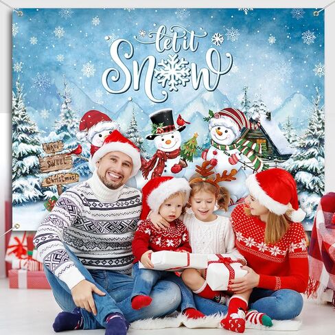 Tiamon Christmas Let It Snow Backdrop for Photography Rustic Snowman Background Winter Wall Decorations Portrait Photobooth Party Banner Photo Studio Props for Xmas Holiday New Year (83.9 x 59.8 Inch) in Kuwait