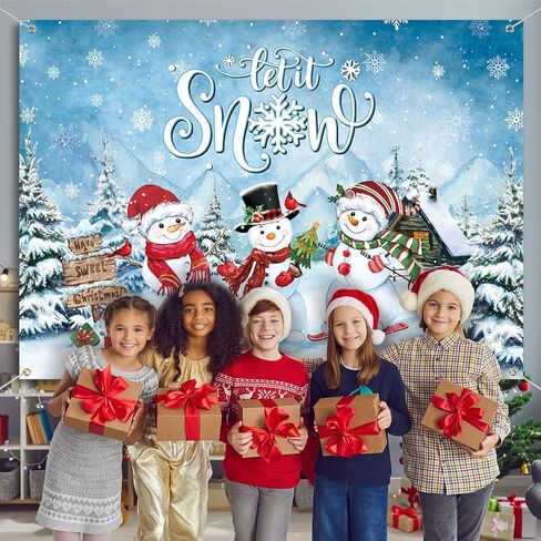 Tiamon Christmas Let It Snow Backdrop for Photography Rustic Snowman Background Winter Wall Decorations Portrait Photobooth Party Banner Photo Studio Props for Xmas Holiday New Year (83.9 x 59.8 Inch) in Kuwait