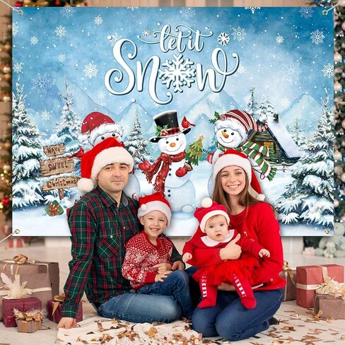 Tiamon Christmas Let It Snow Backdrop for Photography Rustic Snowman Background Winter Wall Decorations Portrait Photobooth Party Banner Photo Studio Props for Xmas Holiday New Year (83.9 x 59.8 Inch) in Kuwait