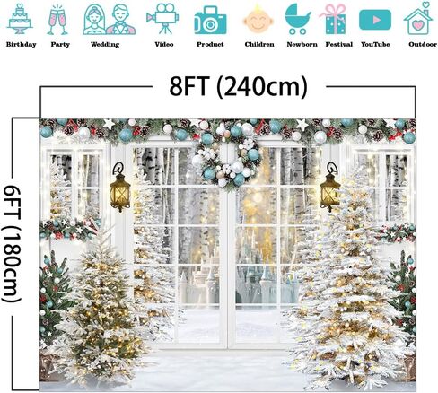 Mocsicka Christmas Backdrop White Christmas Window Background Winter Xmas Tree Snow Gift Xmas Family Party Decorations Banner Photo Studio Props in Saudi Arabia