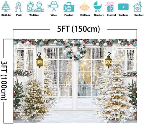 Mocsicka Christmas Backdrop White Christmas Window Background Winter Xmas Tree Snow Gift Xmas Family Party Decorations Banner Photo Studio Props in Saudi Arabia