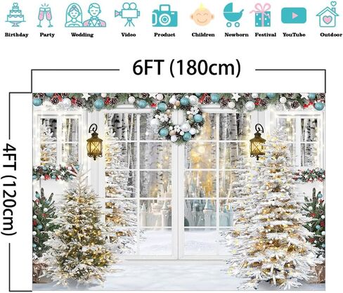 Mocsicka Christmas Backdrop White Christmas Window Background Winter Xmas Tree Snow Gift Xmas Family Party Decorations Banner Photo Studio Props in Saudi Arabia