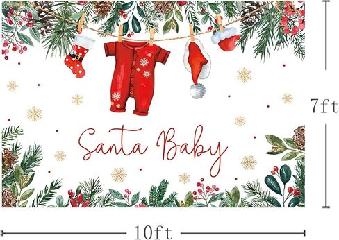 MEHOFOND Christmas Baby Shower Backdrop Santa Baby Christmas Photography Background for Kids Newborn Winter Xmas Baby Shower Party Decorations Supplies Cake Table Banner Photo Booth Studio Props 7x5ft in Saudi Arabia