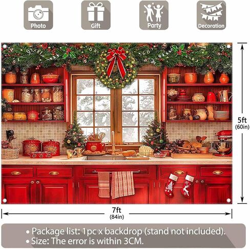 ZTHMOE Fabric 7x5ft Christmas Kitchen Photography Backdrop Cabinets Window Winter Snow Scene Background Xmas Family Party Decoration New Year Photo Banner Props in Saudi Arabia