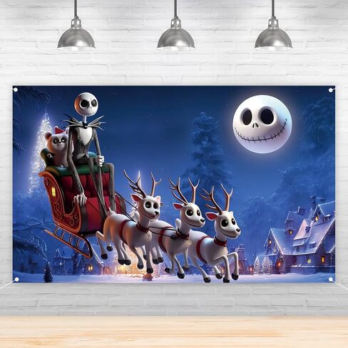 كابوس قبل عيد الميلاد صورة خلفية جاك Skellington القمر الأيائل راية عيد الميلاد عيد الميلاد الشتاء عطلة الزينة واللوازم للمنزل in Kuwait