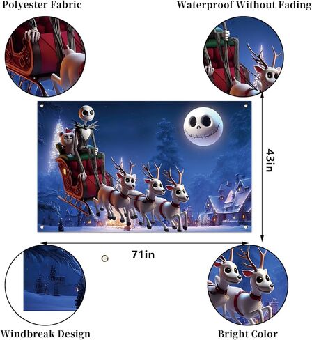 كابوس قبل عيد الميلاد صورة خلفية جاك Skellington القمر الأيائل راية عيد الميلاد عيد الميلاد الشتاء عطلة الزينة واللوازم للمنزل in Kuwait