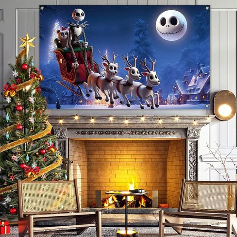 كابوس قبل عيد الميلاد صورة خلفية جاك Skellington القمر الأيائل راية عيد الميلاد عيد الميلاد الشتاء عطلة الزينة واللوازم للمنزل in Kuwait