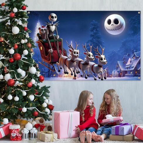 كابوس قبل عيد الميلاد صورة خلفية جاك Skellington القمر الأيائل راية عيد الميلاد عيد الميلاد الشتاء عطلة الزينة واللوازم للمنزل in Kuwait