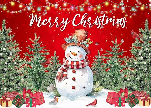 Red Christmas Backdrop Winter Snowman Xmas Gift Christmas Tree Birthday Background Children Adult Merry Christmas Family Holiday Party Decoration Supplies 7x5FT in Saudi Arabia