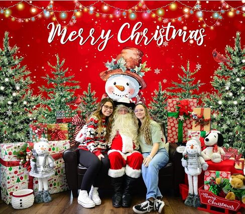 Red Christmas Backdrop Winter Snowman Xmas Gift Christmas Tree Birthday Background Children Adult Merry Christmas Family Holiday Party Decoration Supplies 7x5FT in Saudi Arabia