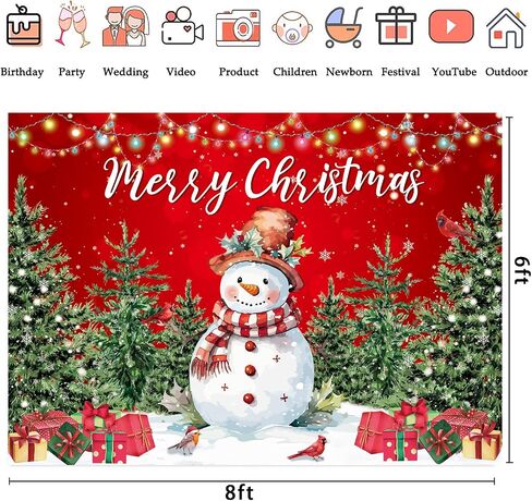 Red Christmas Backdrop Winter Snowman Xmas Gift Christmas Tree Birthday Background Children Adult Merry Christmas Family Holiday Party Decoration Supplies 7x5FT in Saudi Arabia