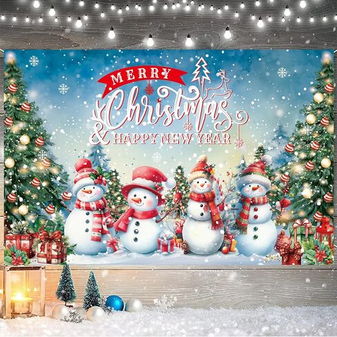 Merry Christmas Backdrop for Photoshoot Snowman Winter Full Moon Night Santa Claus Background for Photography Family Holiday Party Supplies Decoration Favors Banner Wall Decor Portrait Studio Props in Saudi Arabia