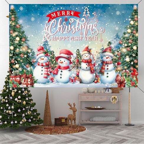 Merry Christmas Backdrop for Photoshoot Snowman Winter Full Moon Night Santa Claus Background for Photography Family Holiday Party Supplies Decoration Favors Banner Wall Decor Portrait Studio Props in Saudi Arabia