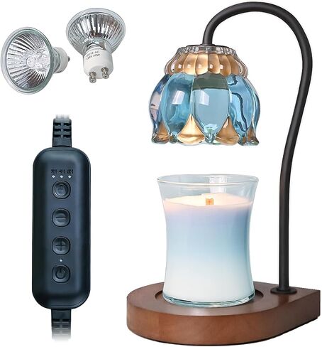 مصباح تدفئة الشموع - سخان شموع مع مؤقت متوافق مع شموع جرة كبيرة الحجم، مصابيح تدفئة شموع كهربائية قابلة للتعتيم، 2 لمبة، مؤقت أبيض مربع in Kuwait