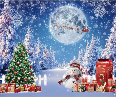 Leowefowa 10x8ft Vinyl Winter Christmas Snowman Backdrop Xmas Tree Snowflake Snow Forest Gifts Background Winter Wonderland Backdrop Baby Shower Birthday Party Holiday Decor Photo Studio Props in Saudi Arabia