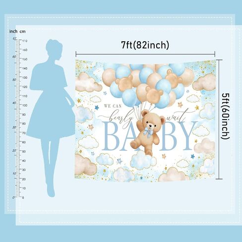 Mocsicka Bear Baby Shower Backdrop We can Bearly Wait for Boys Baby Shower Party Decorations Balloons Stars Clouds Gold Photography Background (Pink, 7x5ft(82"x60")) in Saudi Arabia