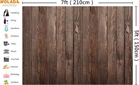 WOLADA 7x5FT Wood Backdrop Rustic Backdrops for Photography Vinyl Brown Wood Backdrop Baby Shower Backdrop Dark Wood Look Backdrop Party Photo Backdrop Rustic Backdrop for Wedding 11838 in Saudi Arabia