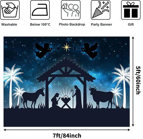 Avezano Christmas Nativity Backdrop for Photography Jesus Birthday Nativity Stable Scene Backdrop Christmas Party Decor Photoshoot Background (7x5ft) in Saudi Arabia