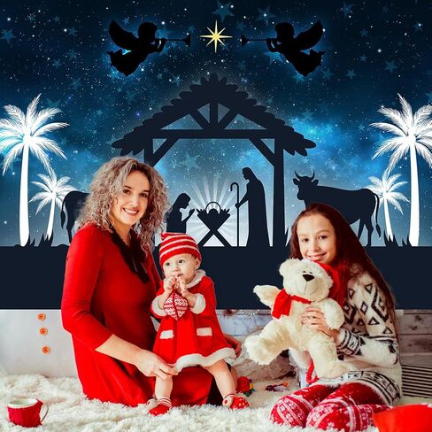 Avezano عيد الميلاد المهد خلفية للتصوير الفوتوغرافي يسوع عيد ميلاد المهد مشهد مستقر خلفية عيد الميلاد ديكور حفلة التقاط الصور الخلفية (7x5ft) in Saudi Arabia