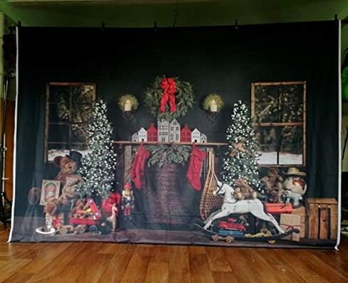 Avezano 8x6ft Christmas Photography Backdrops Christmas Fireplace Windows Backdrop Christmas Newborn Portrait Photography Background Party Decorations in Saudi Arabia
