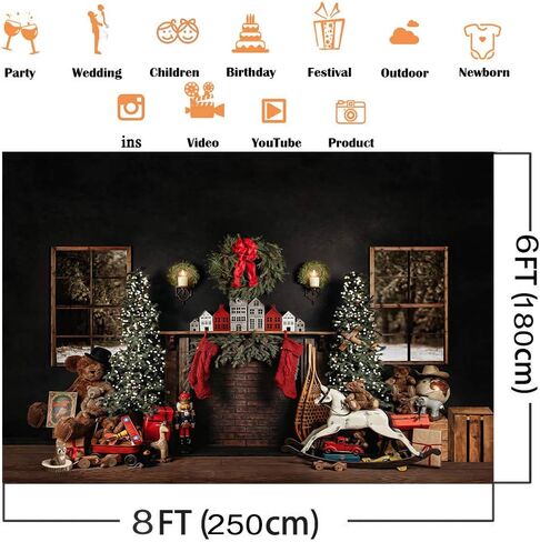 Avezano 8x6ft Christmas Photography Backdrops Christmas Fireplace Windows Backdrop Christmas Newborn Portrait Photography Background Party Decorations in Saudi Arabia