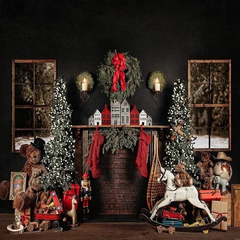 Avezano 8x6ft Christmas Photography Backdrops Christmas Fireplace Windows Backdrop Christmas Newborn Portrait Photography Background Party Decorations in Saudi Arabia
