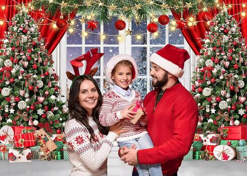 LYCGS 7X5ft Christmas Backdrop Christmas Window Backdrop for Photography Red Merry Christmas Photo Background Winter Xmas Tree Christmas Party Banner X-325 in Saudi Arabia