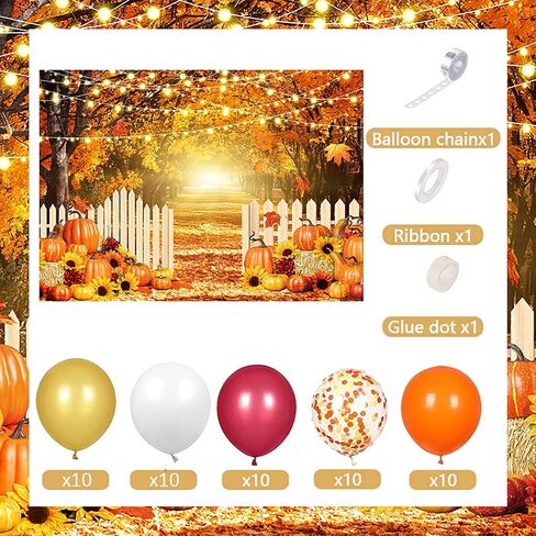 Fall Thanksgiving Party Decoration Kit Fall Photography Backdrop Banner Orange Yellow Burgundy Fall Balloon Garland Arch Set for Autumn Thanksgiving Friendsgiving Pumpkin Baby Shower Party Supplies in Saudi Arabia