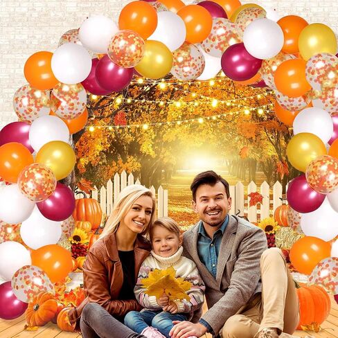 Fall Thanksgiving Party Decoration Kit Fall Photography Backdrop Banner Orange Yellow Burgundy Fall Balloon Garland Arch Set for Autumn Thanksgiving Friendsgiving Pumpkin Baby Shower Party Supplies in Saudi Arabia