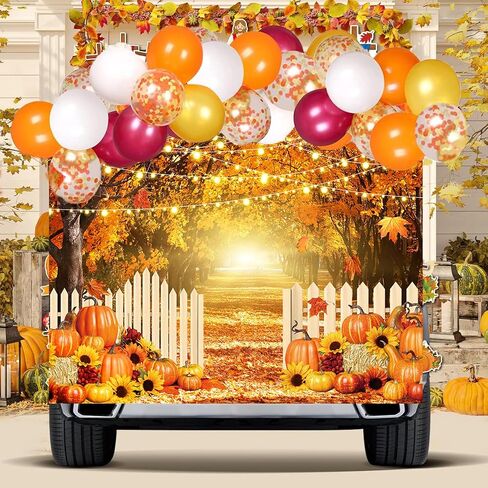 Fall Thanksgiving Party Decoration Kit Fall Photography Backdrop Banner Orange Yellow Burgundy Fall Balloon Garland Arch Set for Autumn Thanksgiving Friendsgiving Pumpkin Baby Shower Party Supplies in Saudi Arabia
