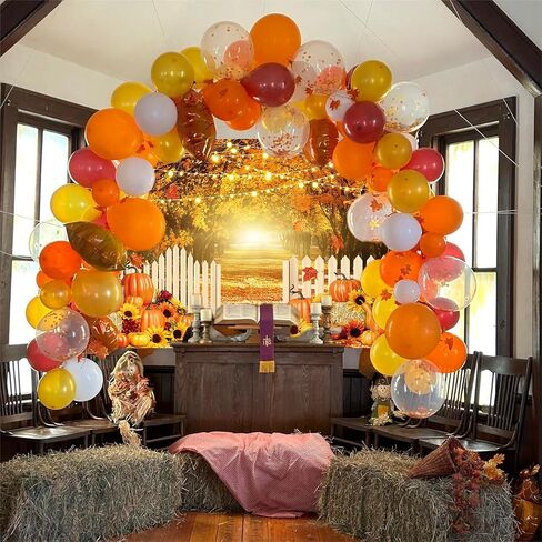 Fall Thanksgiving Party Decoration Kit Fall Photography Backdrop Banner Orange Yellow Burgundy Fall Balloon Garland Arch Set for Autumn Thanksgiving Friendsgiving Pumpkin Baby Shower Party Supplies in Saudi Arabia