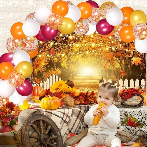 Fall Thanksgiving Party Decoration Kit Fall Photography Backdrop Banner Orange Yellow Burgundy Fall Balloon Garland Arch Set for Autumn Thanksgiving Friendsgiving Pumpkin Baby Shower Party Supplies in Saudi Arabia