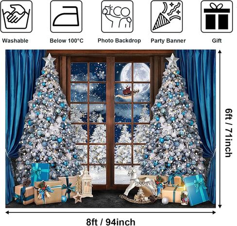 Avezano Christmas Backdrop Window Snow Scene Photography Background Blue Christmas Photo Backdrops for Family Holiday Portrait Night Santa Claus Photo Booth Prop 7x5ft in Saudi Arabia