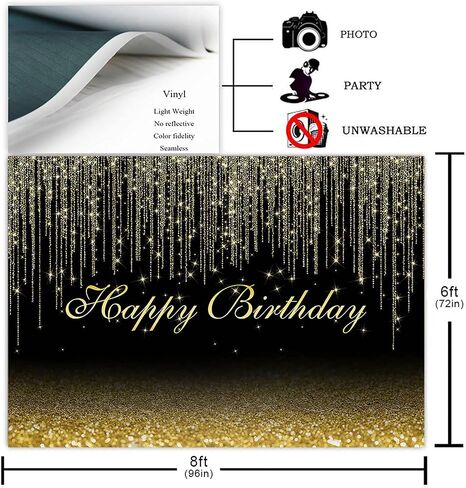 Avezano Glitter Sparkle Dots خلفية عيد ميلاد سعيد للبالغين والأطفال حفلة عيد ميلاد التقاط الصور الفوتوغرافية خلفية بريق خوخه حفلة عيد ميلاد الديكور صور كشك الخلفيات (7 × 5 قدم، أسود وفضي) in Saudi Arabia