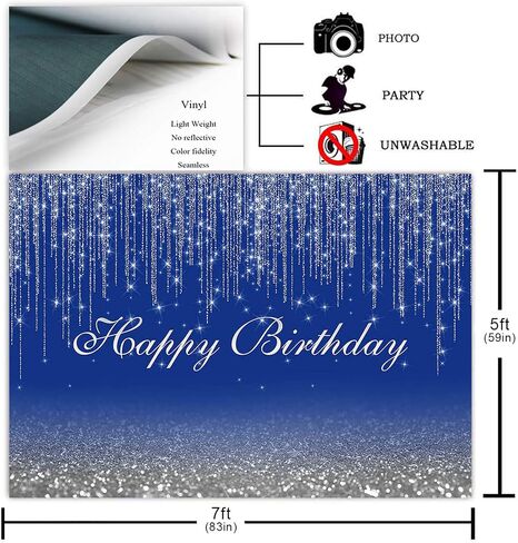 Avezano Glitter Sparkle Dots Happy Birthday Backdrop for Adult Kids Bday Party Photoshoot Photography Background Glitter Bokeh Birthday Party Decoration Photo Booth Backdrops (7x5ft, Black and Silver) in Saudi Arabia