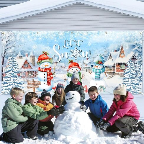 Avezano Merry Christmas Garage Door Banner Dcorations Winter Snowman Backdrop Let It Snow Christmas Garage Door Backdrop Large Christmas Party Decor for Kids Family 157.48x70.86inch, 13x6ft in Saudi Arabia