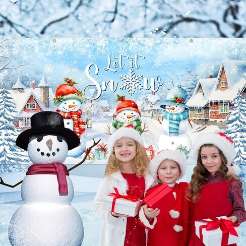 Avezano Merry Christmas Garage Door Banner Dcorations Winter Snowman Backdrop Let It Snow Christmas Garage Door Backdrop Large Christmas Party Decor for Kids Family 157.48x70.86inch, 13x6ft in Saudi Arabia