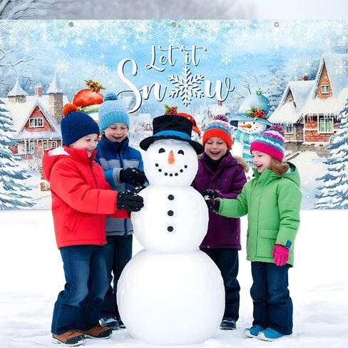 Avezano Merry Christmas Garage Door Banner Dcorations Winter Snowman Backdrop Let It Snow Christmas Garage Door Backdrop Large Christmas Party Decor for Kids Family 157.48x70.86inch, 13x6ft in Saudi Arabia