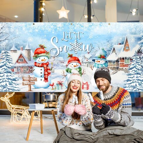 Avezano Merry Christmas Garage Door Banner Dcorations Winter Snowman Backdrop Let It Snow Christmas Garage Door Backdrop Large Christmas Party Decor for Kids Family 157.48x70.86inch, 13x6ft in Saudi Arabia